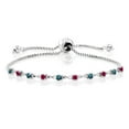 thumbnail image 1 of Gem Stone King 0.63 Ct Round Blue Diamond Red Created Ruby 925 Sterling Silver Bracelet for Women, 1 of 3