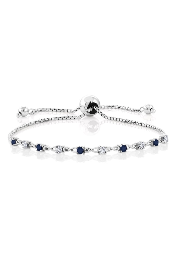 0.63 Cttw Round Blue Sapphire and White Diamond 925 Sterling Silver Tennis Bracelet for Women | Round 2.5MM | Adjustable Bolo Bracelet for Women | Easy-On Easy-Off