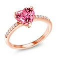 thumbnail image 1 of Gem Stone King 0.64 Ct Heart Shape Pink Zirconia 18K Rose Gold Plated Silver Ring, 1 of 5