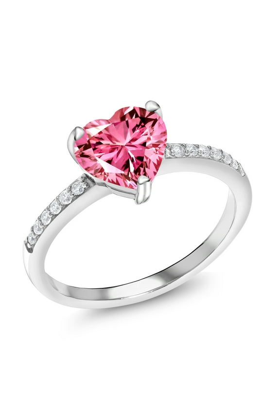 0.64 Ct Heart Shape Pink Zirconia 925 Sterling Silver Ring