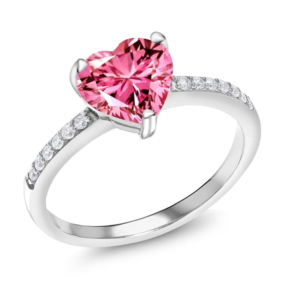 Gem Stone King 0.64 Ct Heart Shape Pink Zirconia 925 Sterling Silver Ring
