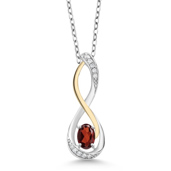 Gem Stone King 0.64 Ct Red Garnet E-F Lab Grown Diamond 925 Silver and 10K Yellow Gold Infinity Pendant