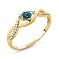 Gem Stone King 0.64 Ct Round London Blue Topaz 18K Yellow Gold Plated Silver Ring
