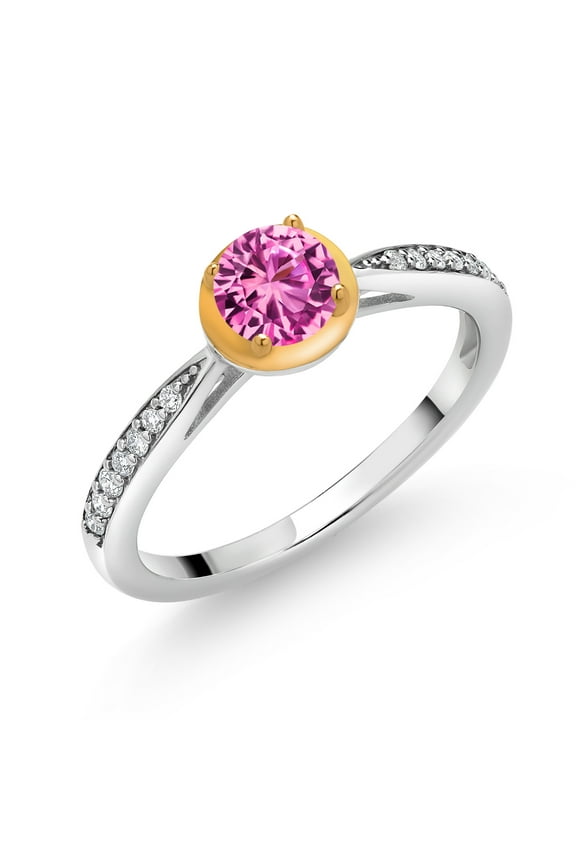 0.65 Ct Pink Created Sapphire G/H Lab Grown Diamond 925 Silver and 10K Yellow Gold Ring (Size 8)