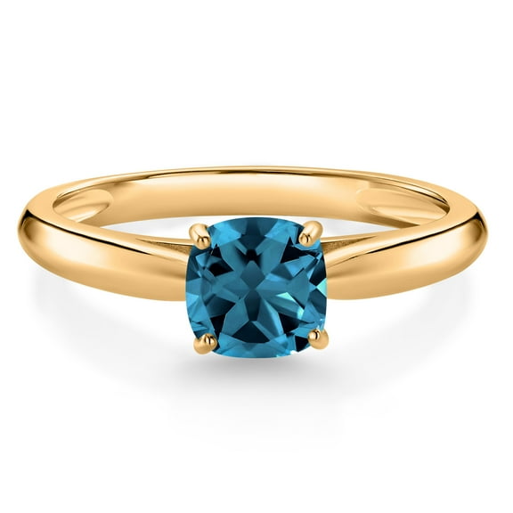Gem Stone King 0.66 Ct Cushion London Blue Topaz 10K Yellow Gold Engagement Ring (Size 7)