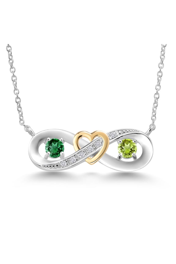 0.66 Ct Green Nano Emerald Green Peridot 925 Silver and 10K Yellow Gold Two-Tone Heart Interlocking Infinity Symbol Lab Grown Diamond Pendant Necklace for Women with 18 inch Chain