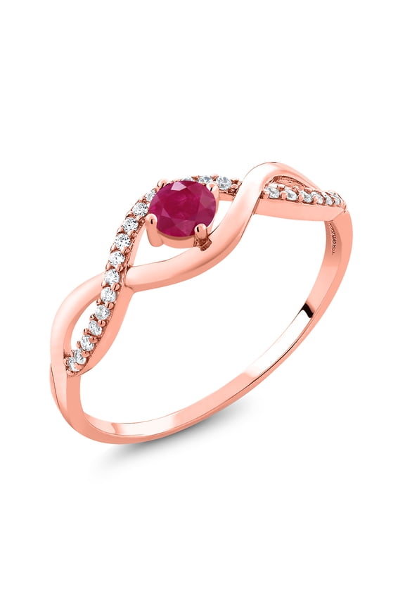 0.66 Ct Round Red Ruby 18K Rose Gold Plated Silver Ring