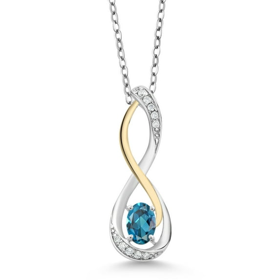 Gem Stone King 0.67 Ct London Blue Topaz E-F Lab Grown Diamond 925 Silver and 10K Yellow Gold Infinity Pendant