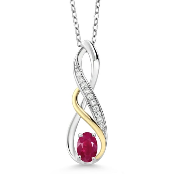 Gem Stone King 0.67 Ct Red Ruby E-F Lab Grown Diamond 925 Silver and 10K Yellow Gold Pendant