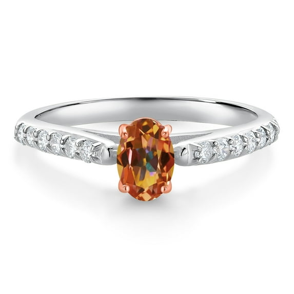 Gem Stone King 0.68 Ct Ecstasy Mystic Topaz G/H Lab Grown Diamond 10K White and Rose Gold Engagement Ring
