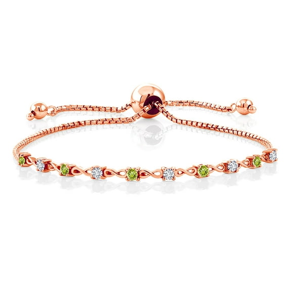 Gem Stone King 0.68 Ct Green Peridot E-F Lab Grown Diamond 18K Rose Gold Plated Silver Bracelet for Women