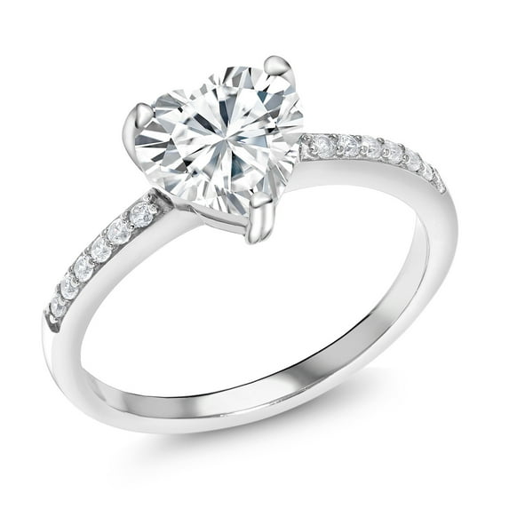 Gem Stone King 0.68 Ct Heart Shape White Zirconia 925 Sterling Silver Ring