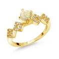 thumbnail image 1 of Gem Stone King 0.68 Ct Round Cabochon White Ethiopian Opal 18K Yellow Gold Plated Silver Ring (Size 5), 1 of 3