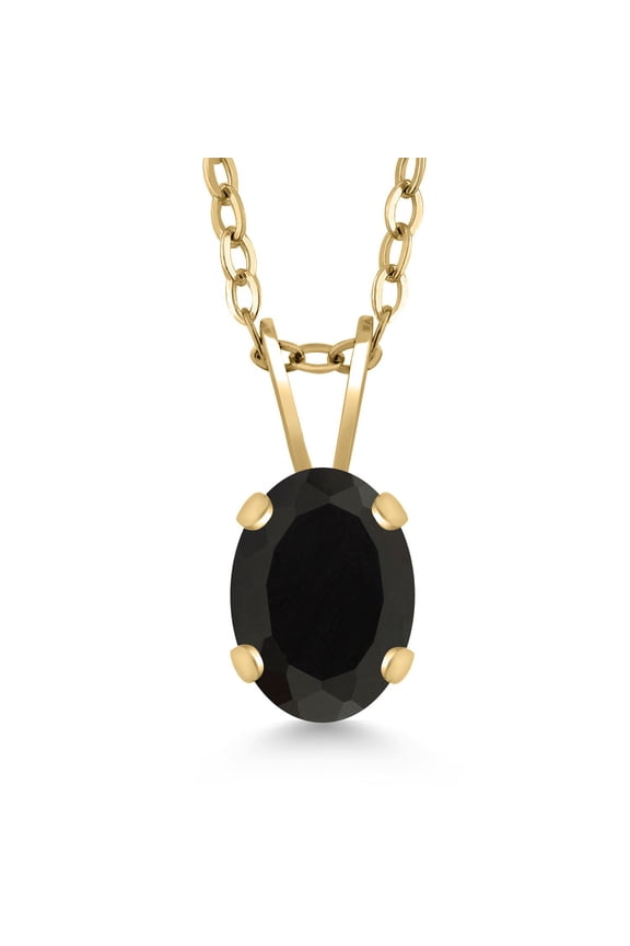 0.70 Ct Oval Black Onyx 18K Yellow Gold Plated Silver Pendant With Chain