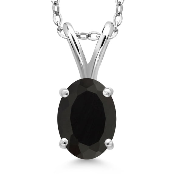 Gem Stone King 0.70 Ct Oval Black Onyx 925 Sterling Silver Pendant with Chain