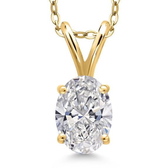Gem Stone King 0.70 Ct Oval DEF Lab Grown Diamond 18K Yellow Gold Plated Silver Pendant with Chain