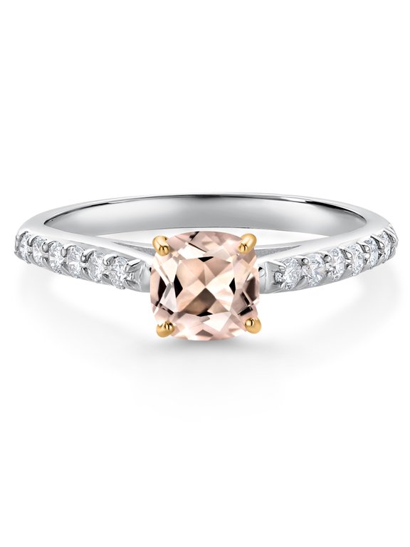0.70 Ct Peach Morganite G/H Lab Grown Diamond 10K White and Yellow Gold Engagement Ring (Size 6)