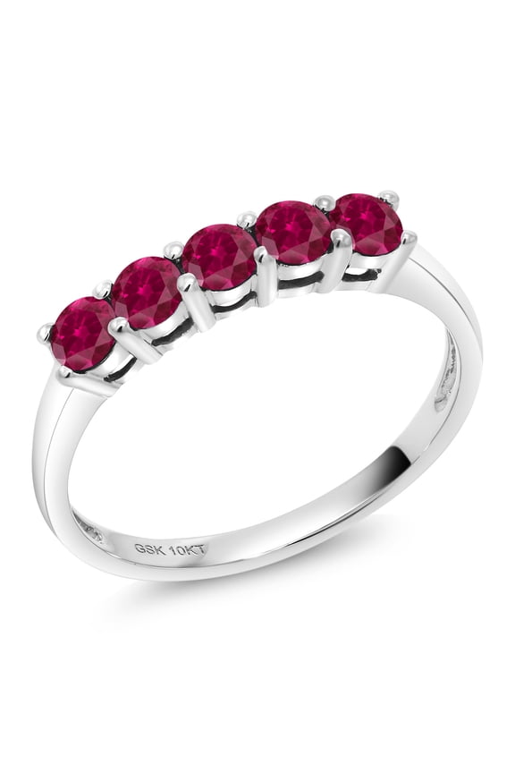 0.70 Ct Round Red Created Ruby 10K White Gold Ring