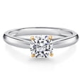 thumbnail image 1 of Gem Stone King 0.70 Cttw 5MM Cushion Lab Grown Diamond 10K White and Yellow Gold Engagement Ring for Women | DEF Color | VVS-VS Clarity (Size 7), 1 of 4