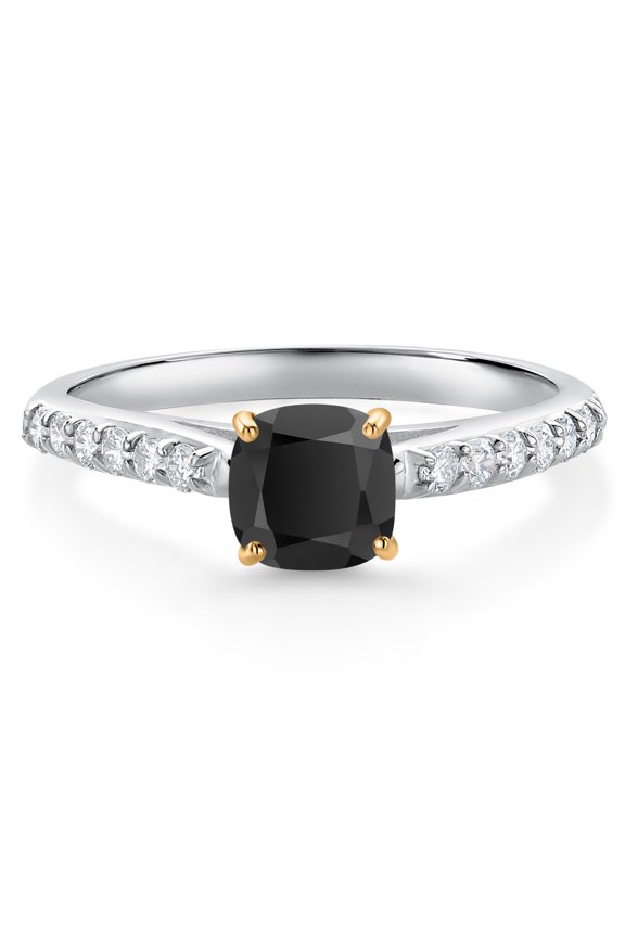 0.71 Ct Black Onyx G/H Lab Grown Diamond 10K White and Yellow Gold Engagement Ring (Size 5)