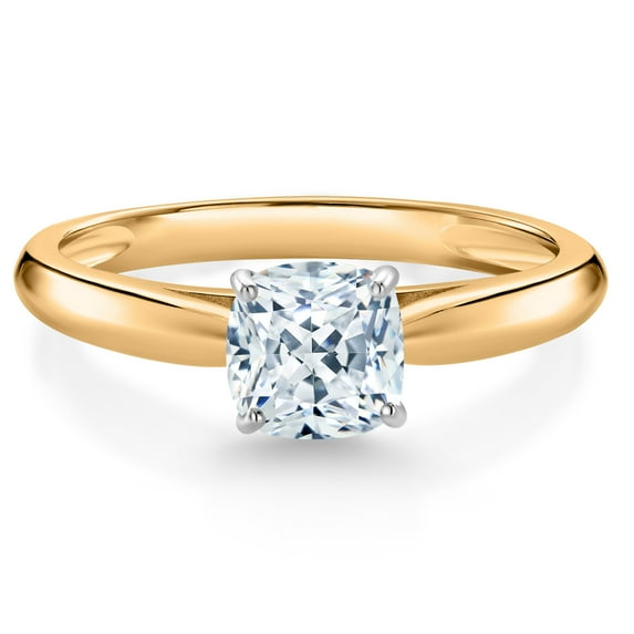 Gem Stone King 0.71 Ct Cushion White Zirconia 10K Yellow and White Gold Engagement Ring (Size 6)