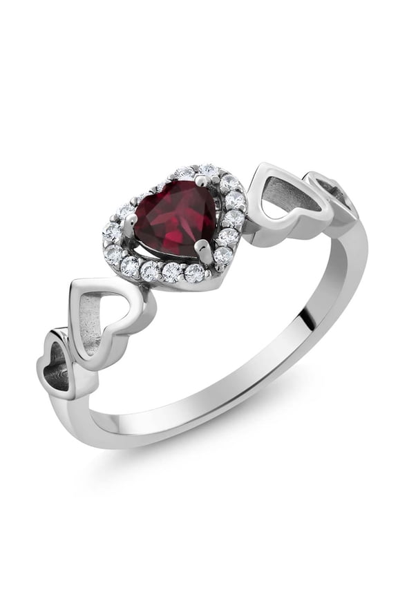 0.71 Ct Heart Shape Red Rhodolite Garnet 925 Sterling Silver Ring (Size 9)