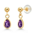 thumbnail image 1 of Gem Stone King 14K Yellow Gold Purple Amethyst Earrings for Women | 0.72 Cttw | Gemstone February Birthstone | Pear Shape 6X4MM, 1 of 4