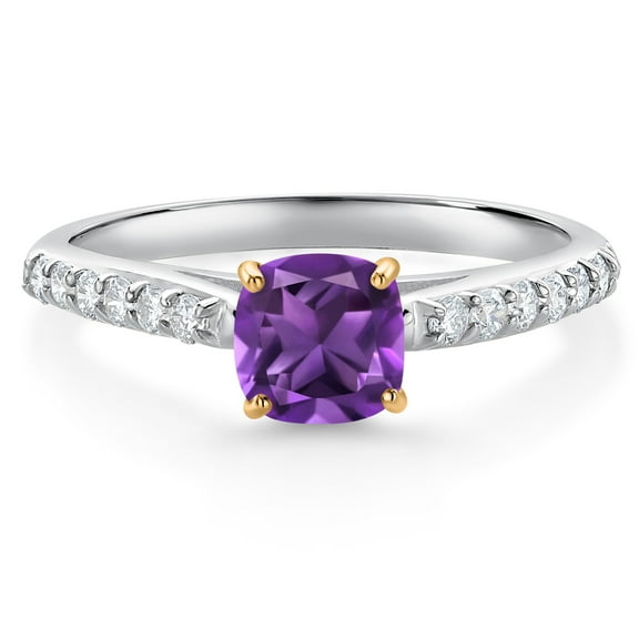 Gem Stone King 0.72 Ct Purple Amethyst G/H Lab Grown Diamond 10K White and Yellow Gold Engagement Ring (Size 5)