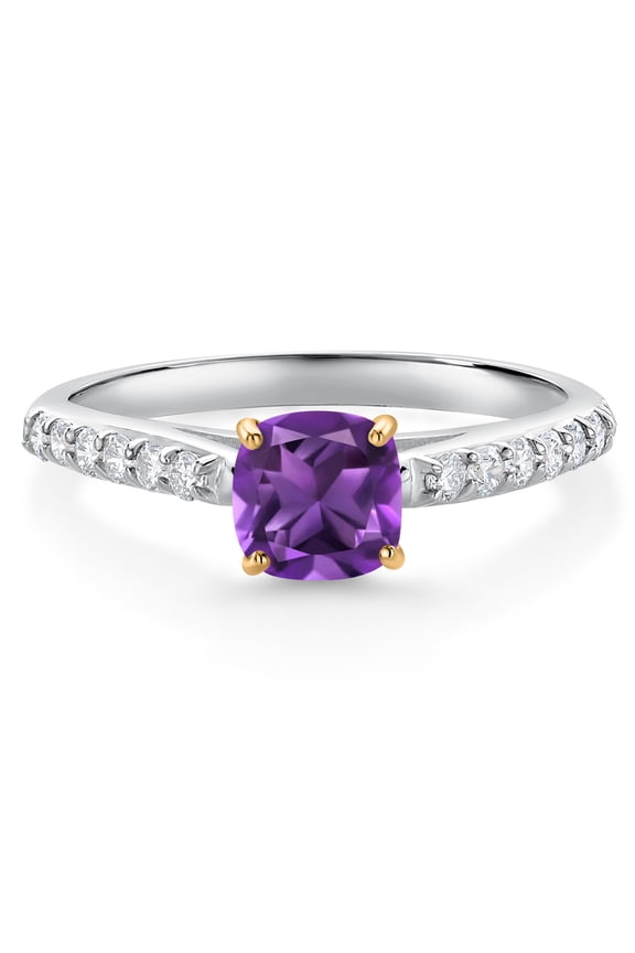 0.72 Ct Purple Amethyst G/H Lab Grown Diamond 10K White and Yellow Gold Engagement Ring (Size 9)