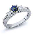 thumbnail image 1 of Gem Stone King 0.72 Ct Round Blue Mystic Topaz 925 Sterling Silver Ring (Size 5), 1 of 2