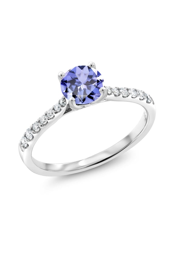 0.72 Ct Round Blue Tanzanite E-F Lab Grown Diamond 10K White Gold Ring (Size 6)