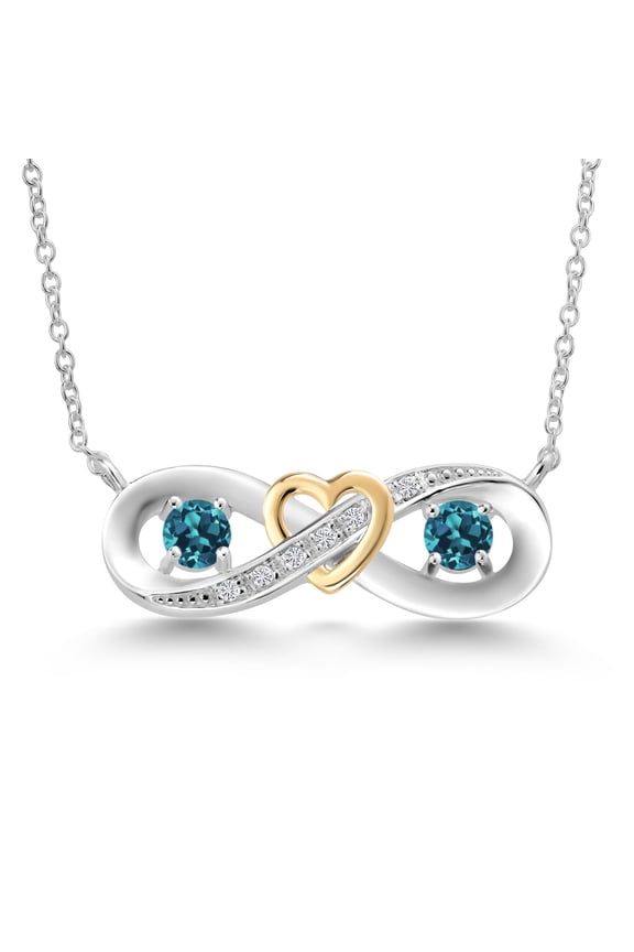0.72 Ct Round London Blue Topaz 925 Silver and 10K Yellow Gold Two-Tone Heart Interlocking Infinity Symbol Lab Grown Diamond Pendant Necklace for Women with 18 inch Chain