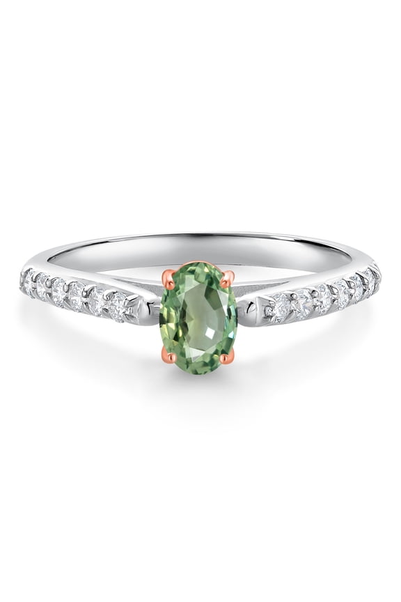 0.73 Ct Green Sapphire G/H Lab Grown Diamond 10K White and Rose Gold Engagement Ring