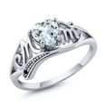 thumbnail image 1 of Gem Stone King 0.74 Ct Heart Shape Sky Blue Aquamarine Black Diamond 925 Sterling Silver Ring, 1 of 4