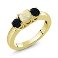 thumbnail image 1 of Gem Stone King 0.74 Ct Round Cabochon White Ethiopian Opal Black Onyx 18K Yellow Gold Plated Silver Ring (Size 9), 1 of 4