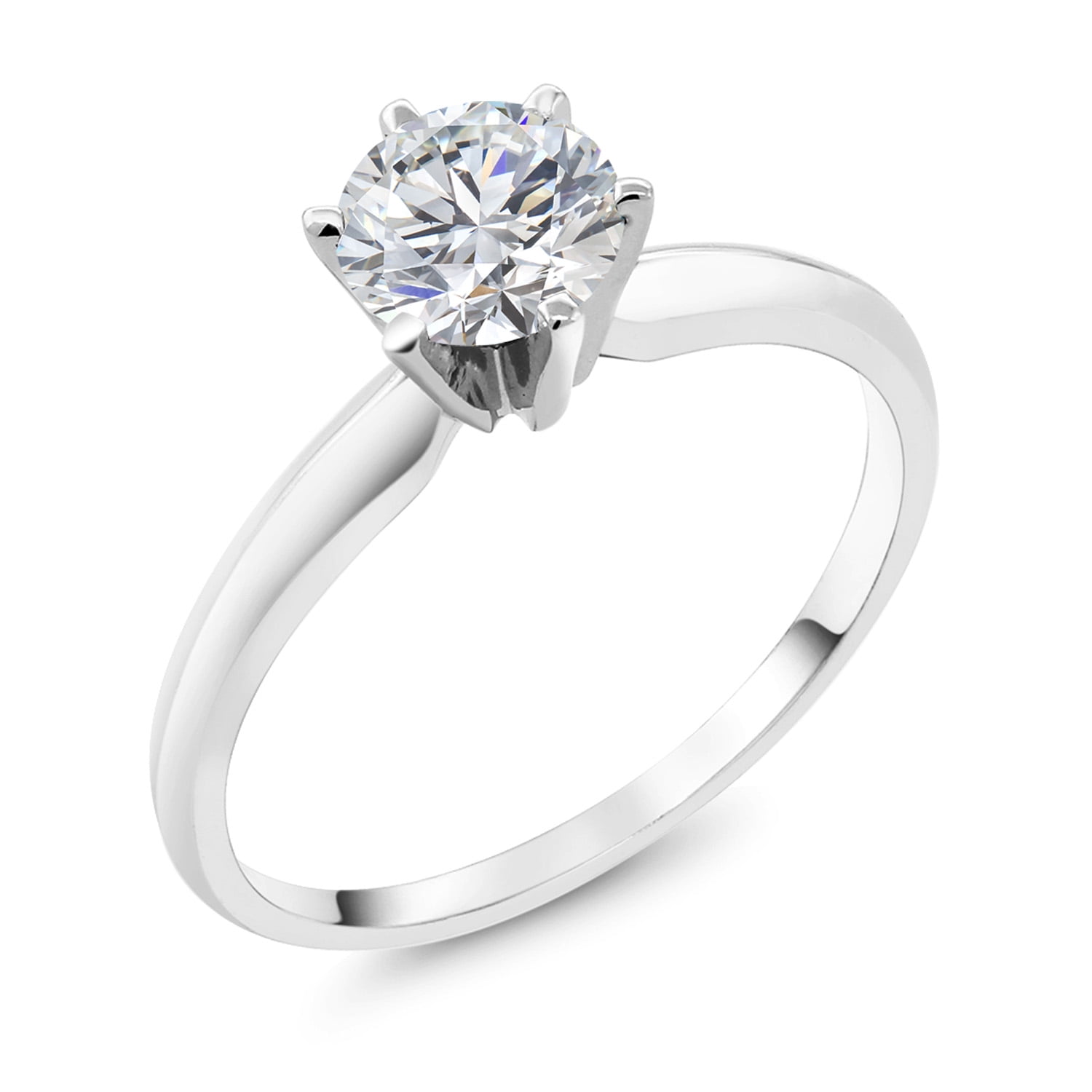 Gem Stone King 0.74 Cttw Round Lab Grown Diamond 14K White Gold Solitaire Engagement Ring for Women | DEF Color | VVS-VS Clarity (Size 8)