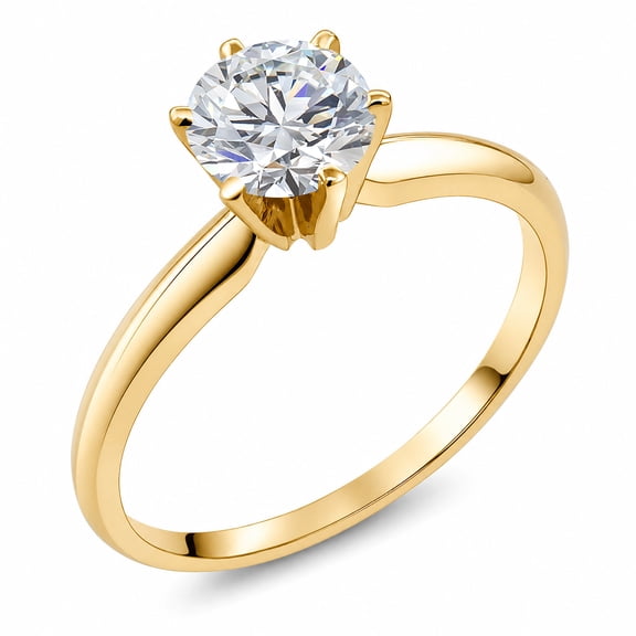 Gem Stone King 0.74 Cttw Round Lab Grown Diamond 14K Yellow Gold Solitaire Engagement Ring for Women | DEF Color | VVS-VS Clarity (Size 6)