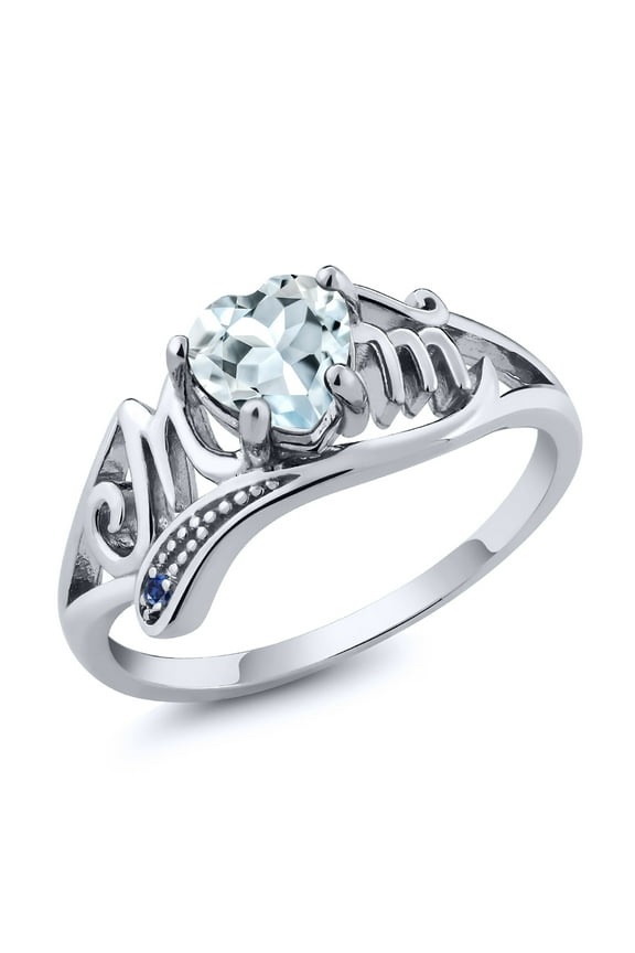 0.74 Ct Sky Blue Aquamarine Blue Created Sapphire 925 Sterling Silver Ring