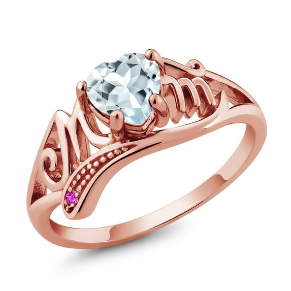 Gem Stone King 0.74 Ct Sky Blue Aquamarine Pink Sapphire 18K Rose Gold Plated Silver Ring