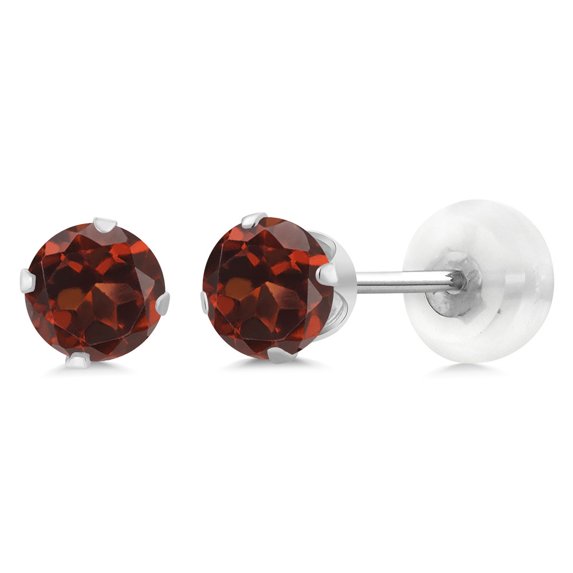 Gem Stone King 0.74 Cttw Round Red Garnet 10K White Gold 4-Prong Stud Earrings for Women | Gemstone Birthstone | Round 4MM