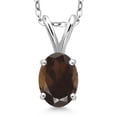 thumbnail image 1 of Gem Stone King 0.75 Ct Oval Brown Smoky Quartz 925 Sterling Silver Pendant with Chain, 1 of 6