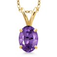 thumbnail image 1 of Gem Stone King 0.75 Ct Oval Purple Amethyst 18K Yellow Gold Plated Silver Pendant with Chain, 1 of 6