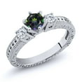 thumbnail image 1 of Gem Stone King 0.75 Ct Round Green Mystic Topaz E-F Lab Grown Diamond 925 Sterling Silver Ring (Size 6), 1 of 2