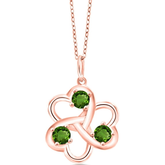 Gem Stone King 18K Rose Gold Plated Silver Green Tourmaline Pendant Necklace for Women | 0.75 Cttw | Gemstone October Birthstone | Round 4MM | With 18 inch Chain