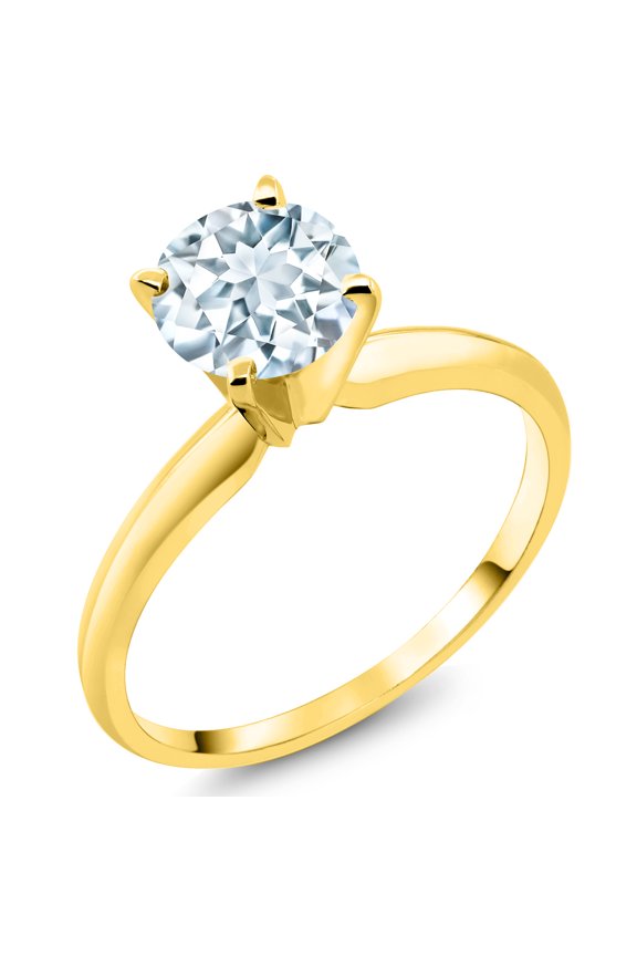 14K Yellow Gold Sky Blue Aquamarine Solitaire Engagement 4-Prong Ring for Women | 0.75 Cttw | Round 6MM | Gemstone March Birthstone (Size 8)