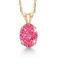 thumbnail image 1 of Gem Stone King 0.76 Ct Oval Fancy Pink Zirconia 14K Yellow Gold Pendant with Chain, 1 of 6
