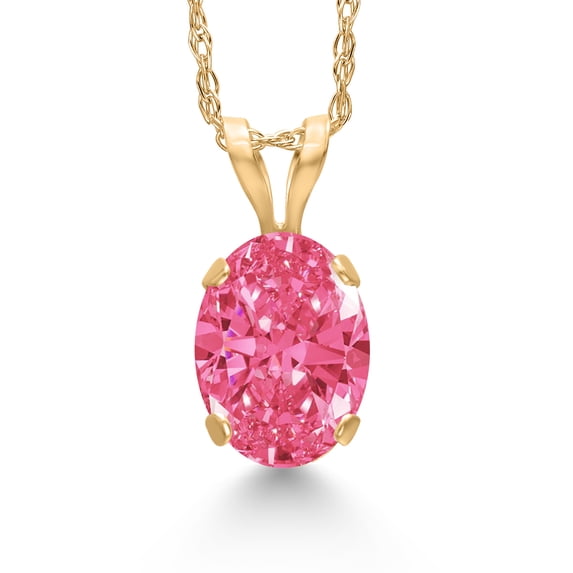 Gem Stone King 0.76 Ct Oval Fancy Pink Zirconia 14K Yellow Gold Pendant with Chain