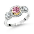 thumbnail image 1 of Gem Stone King 0.77 Ct Pink and White Lab Grown Diamond 925 Silver and 10K Yellow Gold Lab Grown Diamond 3 Stone Women Engagement Ring (Size 9), 1 of 3