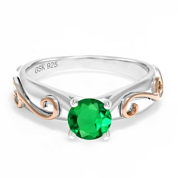 Gem Stone King 0.77 Ct Round Green Simulated Emerald 925 Sterling Silver Ring