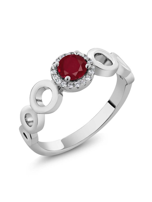 0.77 Ct Round Red Ruby 925 Sterling Silver Ring (Size 9)